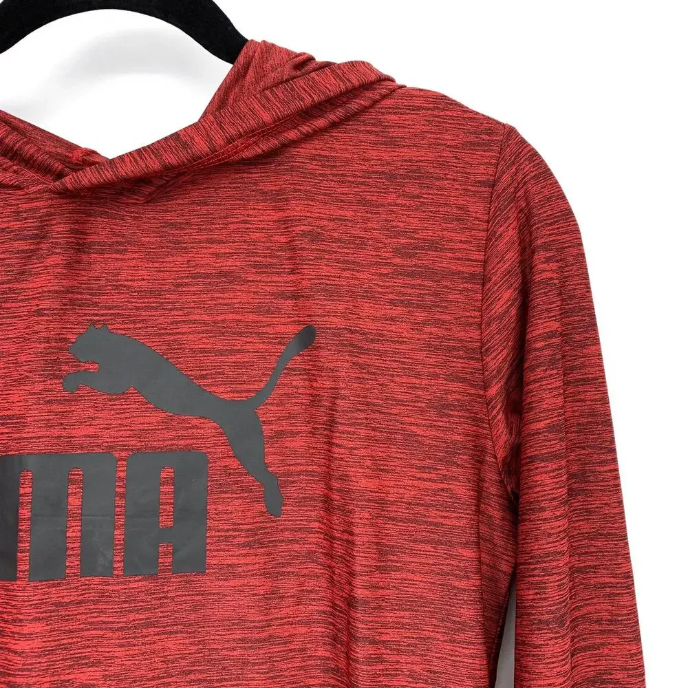 Puma Long Sleeve Hoodie T-Shirt Boys Size L 14/16 Red Heather Black Logo